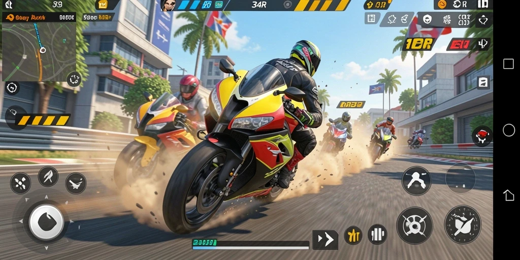 Gameplay mendebarkan dalam balap motor terlihat jelas di screenshot ini.