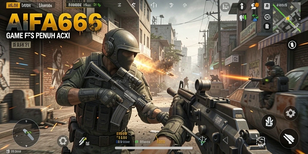 Tangkapan layar AIFA66 menunjukkan aksi intens dalam gameplay FPS.