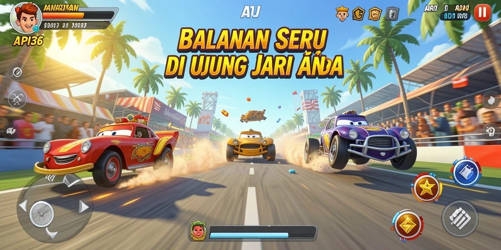 Tampak layar utama API36 menampilkan aksi balapan yang mendebarkan.