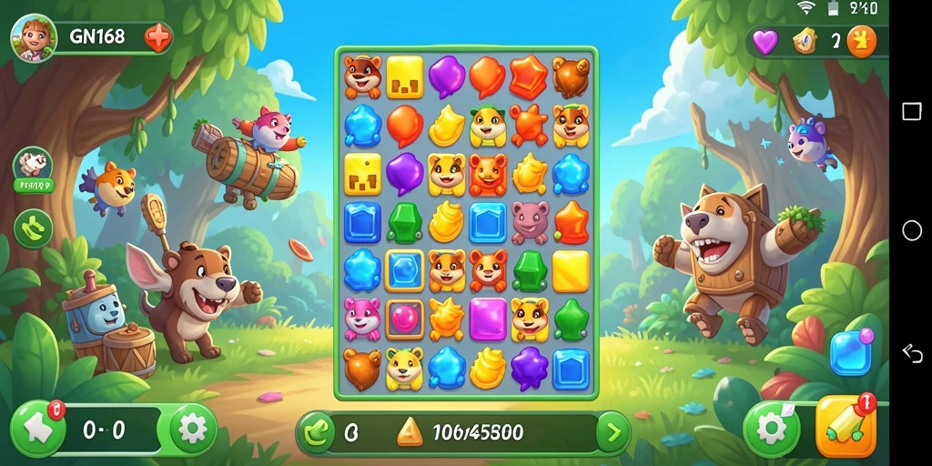 Tangkapan layar gameplay GN168 yang menampilkan momen mencocokkan simbol.