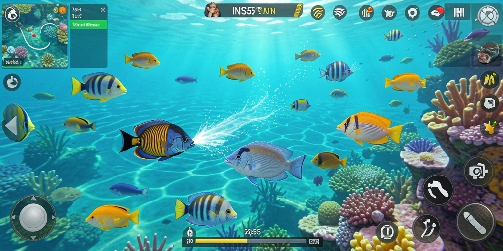 Tampilan gameplay seru di INS55 saat menangkap ikan.