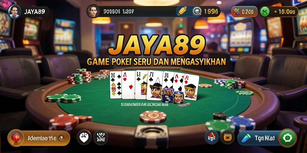 Menampilkan gameplay seru di JAYA89 dengan para pemain poker.