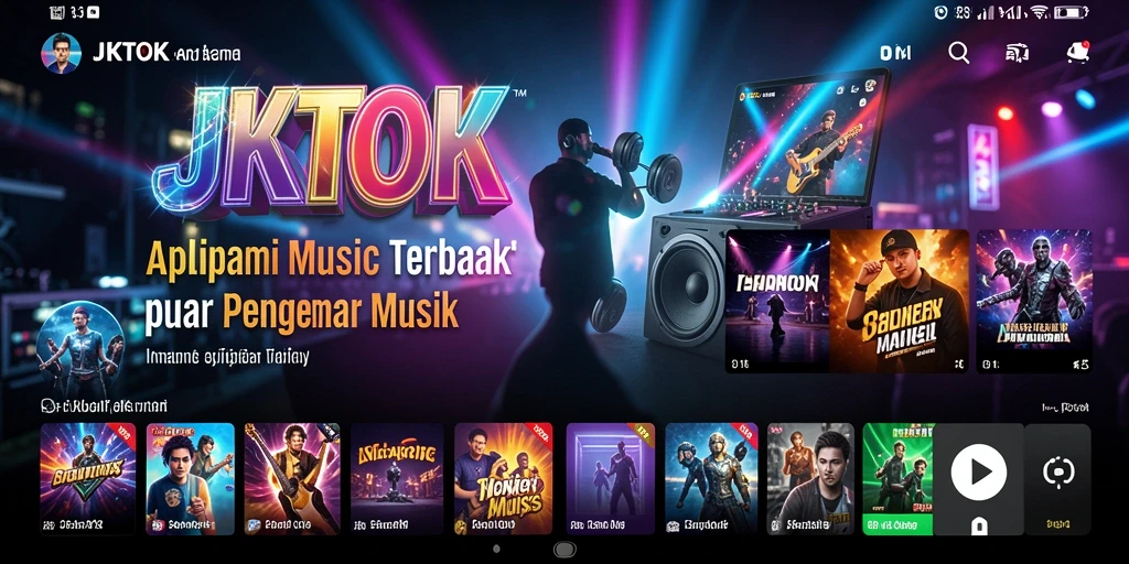Tangkapan layar JKTOK menampilkan antarmuka aplikasi dengan berbagai lagu dan fitur menarik.