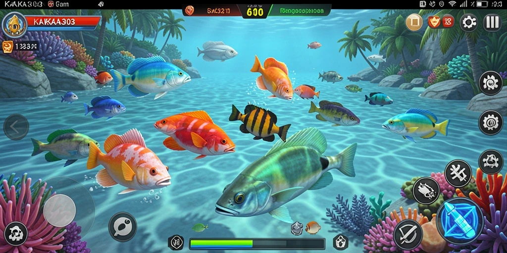 Tampilan gameplay seru dalam KAKA303 saat menembak ikan dengan beragam senjata.