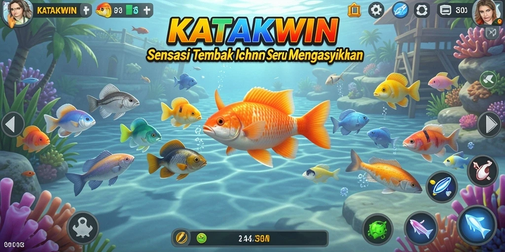 Tampilan menarik dari gameplay KATAKWIN saat menembak ikan.