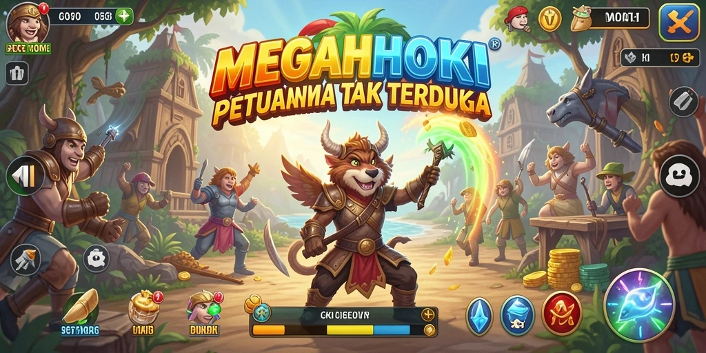 Gameplay MEGAHOKI yang seru dengan berbagai karakter dan tantangan.