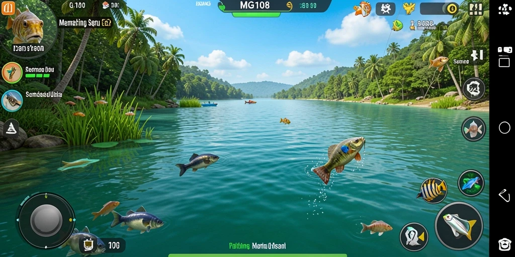 Tampilan gameplay seru dalam MG108 dengan suasana memancing yang realistis.