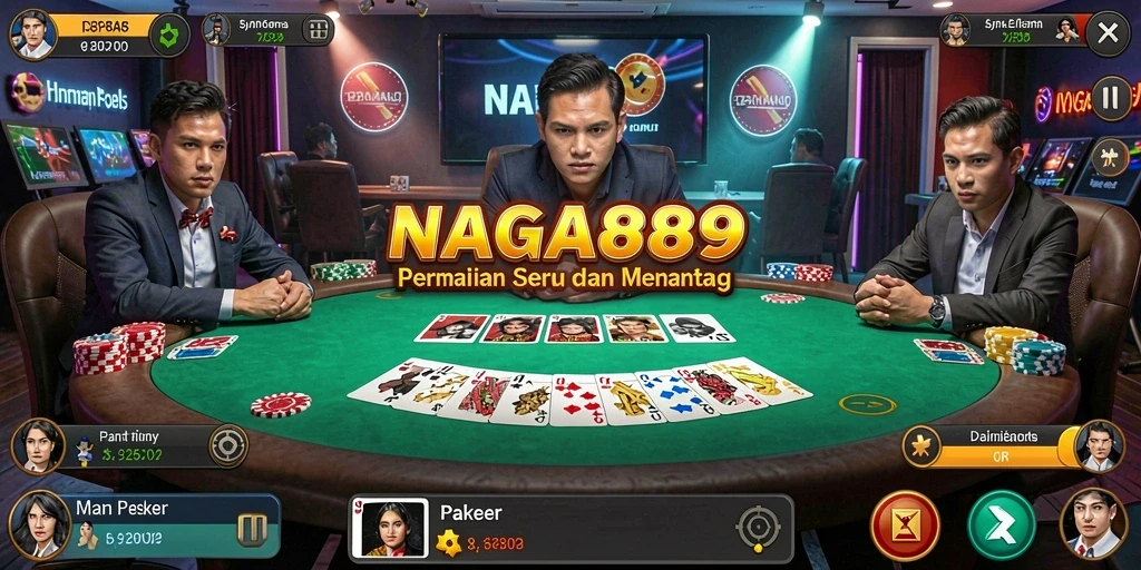 Screenshot gameplay NAGA889 menampilkan suasana permainan Poker yang seru.