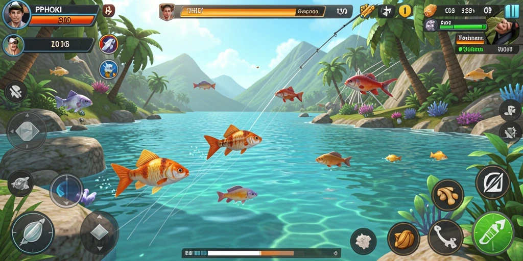 Screenshot gameplay PPHOKI yang menunjukkan aksi memancing yang seru dan menantang.