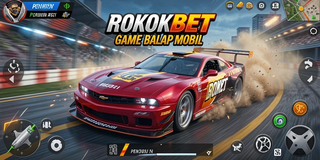 Screenshot gameplay ROKOKBET menunjukkan aksi balapan yang mendebarkan.