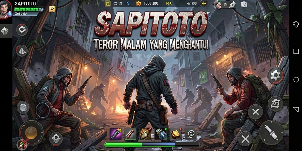 Screenshot utama SAPITOTO menampilkan suasana horor yang mencekam.