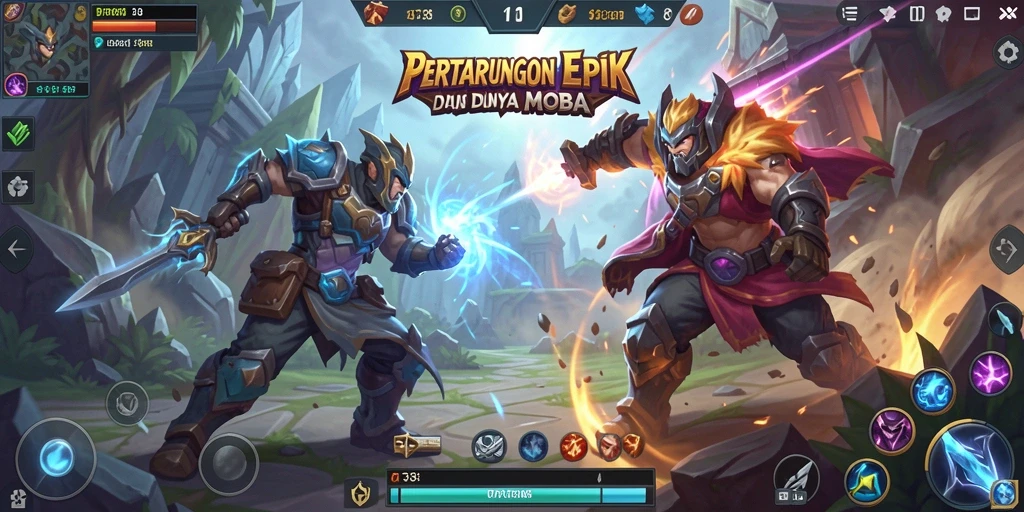 Screenshot utama VT38 menampilkan intensitas pertarungan MOBA yang mendebarkan.