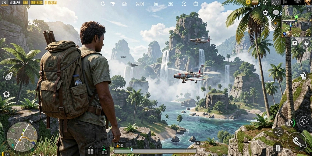 Screenshot gameplay ZK6 menampilkan aksi petualangan di dunia terbuka.